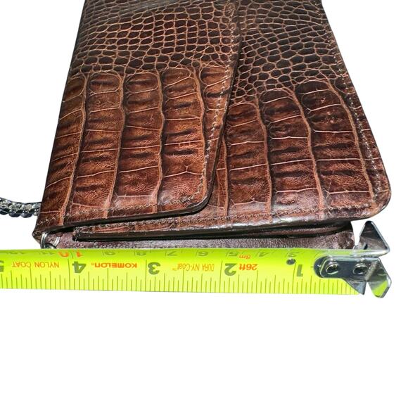 Brown Croc Embossed Leather Crossbody Wallet on Chain Clutch Bag quiet luxury - Picture 7 of 8